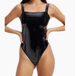 Good American Vinyl / Faux Leather Corset Bodysuit Black Size 7 / 4XL